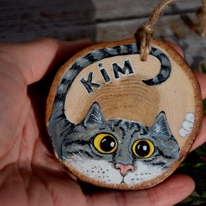 Adorno de gato de dibujos animados personalizado pintado a mano, divertido retrato de adorno de gato personalizado, regalo de mamá gato papá, adorno de recuerdo de pérdida de gato
