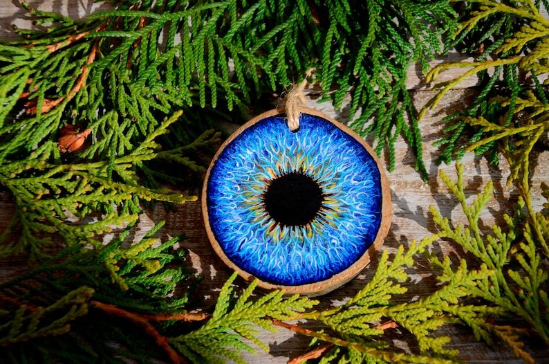 Blue Eye Ornament Personalized Hand Painted, Wood Slice Ornament, Good