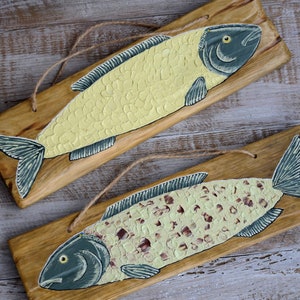 Wooden fish wall decor, Original fish artworks, One of a kind fish oil painting, Fisherman dad gift made in Ukraine, Ukrainian wood art