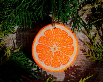 Hand painted Orange ornament Personalized, Wood slice Christmas ornament handMade in Ukraine, Citrus Fruit holiday ornament small vegan gift