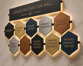 Custom Metal Hexagon Donor Recognition Wall, Sponsor Display Sign