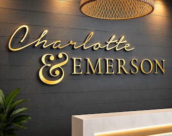 Custom 3D Metal Logo Sign, Brushed Gold Office Wall Sign, Business Reception Logo, Corporate Signage, Stainless Steel Company Sign