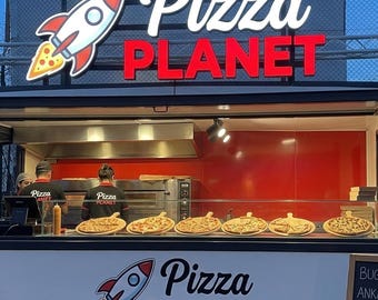 Insegna per food truck, insegna a lettere scatolate 3D a LED con illuminazione frontale / lettere in metallo illuminate a soffitto / insegna personalizzata per attività commerciali