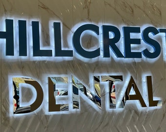 Letrero metálico 3D personalizado / Logotipo empresarial retroiluminado con LED / Decoración de pared de oficina de acero inoxidable