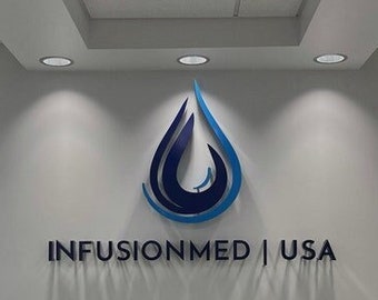 Insegna personalizzata aziendale, insegna da ufficio per parete, insegne per centri benessere, logo 3D personalizzato, nome dell'azienda, logo medico in metallo 3D, insegna per esterni
