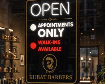 Op maat gemaakt LED-openbord, hangend raambord voor bedrijven, alleen op afspraak en zonder afspraak mogelijk, gepersonaliseerd kappersbord, logo op maat