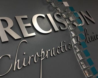 Custom Laser Cut Brushed Metal Brand Accent, Lobby Sign, Office Decor, Office Sign for Wall, Office Wall Decor, Custom Metal Logo