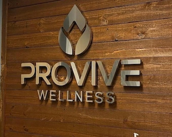 Custom Brushed Metal Logo Sign, 3D Office Reception Decor