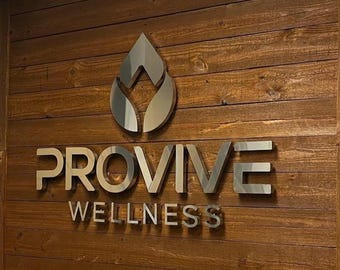 Insegna con logo in metallo spazzolato personalizzato, decorazione 3D per reception ufficio