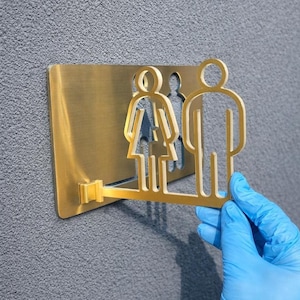 Modern Restroom Direction Sign, Acrylic and Metal WC Wayfinding Sign, Minimal Toilet Arrow Sign for Office,
