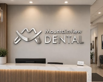 Custom 3D Metal Business Sign, Stainless Steel Reception Logo, Brushed Silver Finish