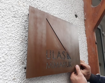 Op maat gemaakt Cortenstaal bord, roestig metalen bord, gepersonaliseerde buitenmuurdecoratie, lasergesneden bord, gevouwen Cortenstaal, lasergesneden metalen bord