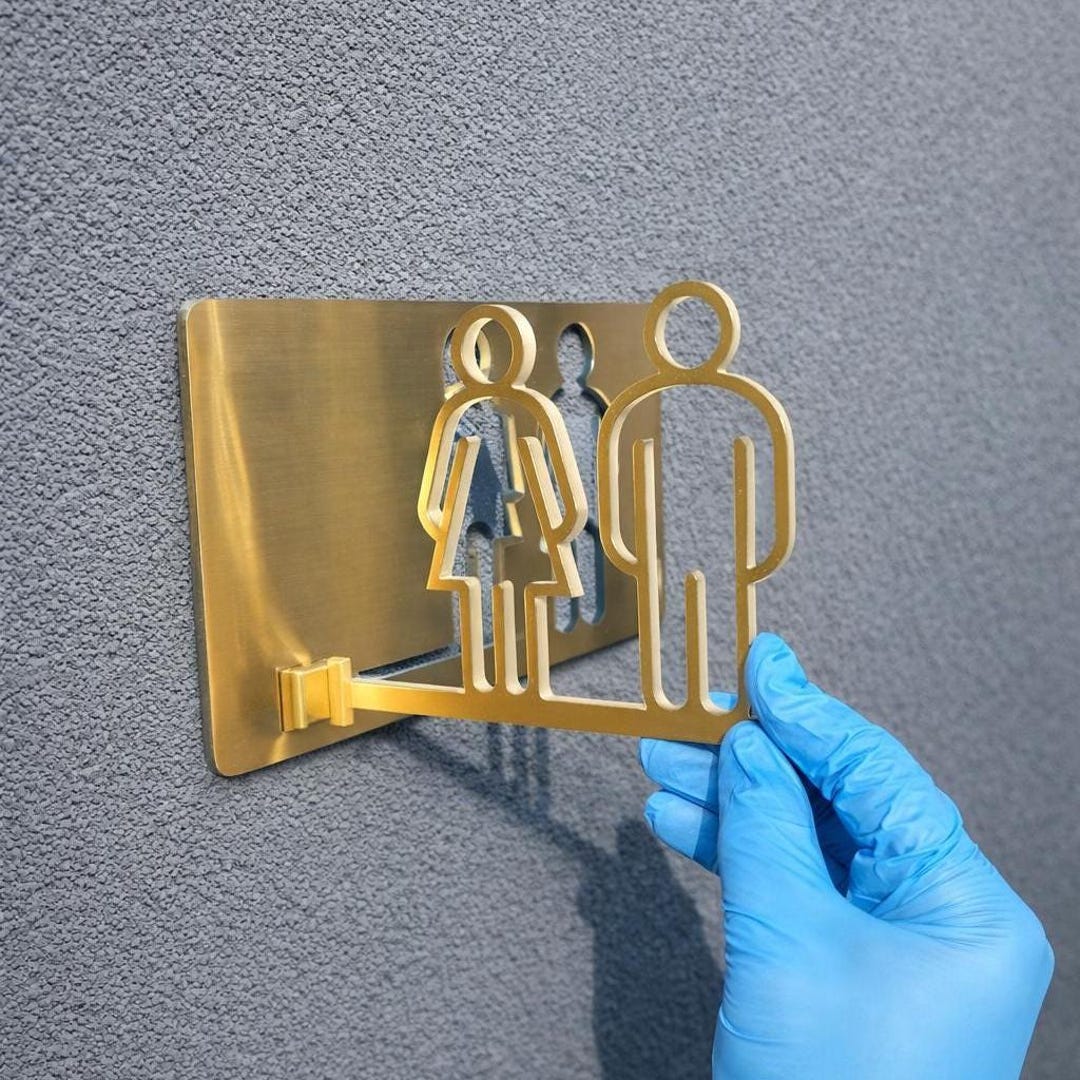 Wc Direction Sign Modern Restroom Direction Sign, Acrylic and Metal WC Wayfinding Sign ...