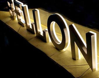 Op maat gemaakt 3D-verlicht bedrijfsbord, roestvrijstalen kanaalletters, Halo Lighting-logo