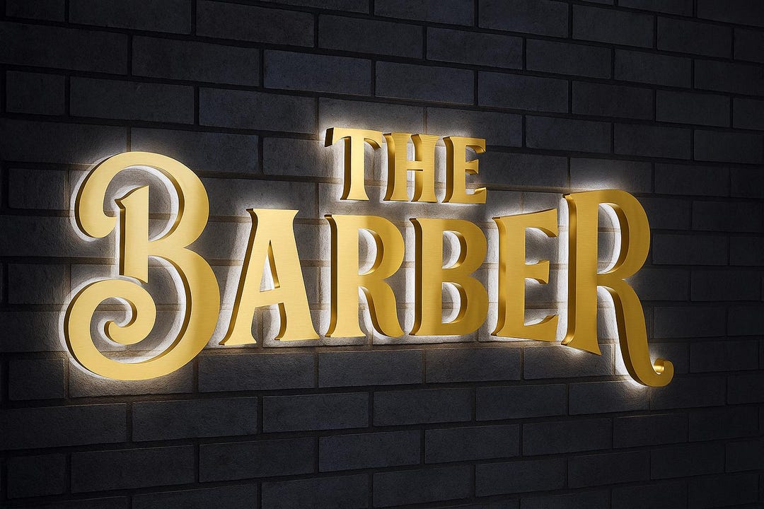 Custom Stainless Steel Backlit Barber Sign, 3D Metal Letters - Etsy