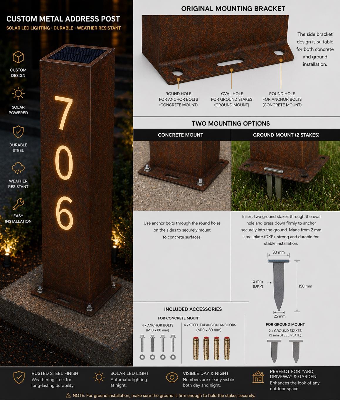 Yard Sign Posts Metal Metal Address Post, Yard Address Sign, Rusted Custom House Numbers ...
