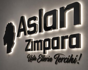 Custom LED Backlit Business Sign, Brushed Stainless Steel, 3D Raised Design
