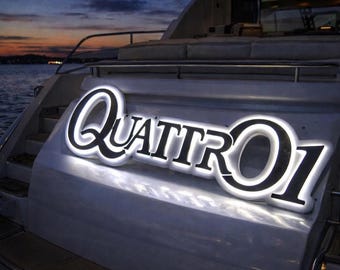 Insegna personalizzata per yacht, insegna per yacht in acciaio inossidabile, insegna per yacht retroilluminata, insegna per yacht 3D, insegna per porto turistico