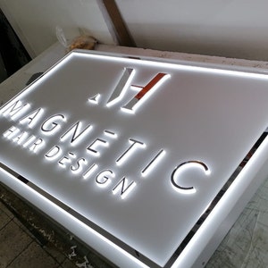 Custom LED Backlit Logo Sign, 3D Metal Light Box for Business, Waterproof Illuminated Wall Sign for Storefront or Office