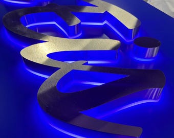 Insegna per esterni, insegna 3D in acciaio inossidabile, insegna retroilluminata, insegna con logo personalizzato, lettere a rilievo in metallo, insegna aziendale