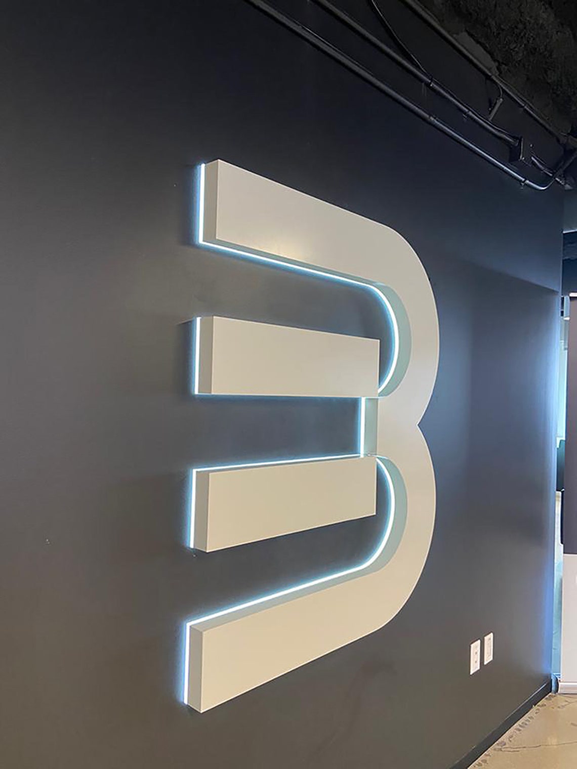 Custom LED Backlit Business Sign: 3D Stainless Steel Halo Lit Letters ...