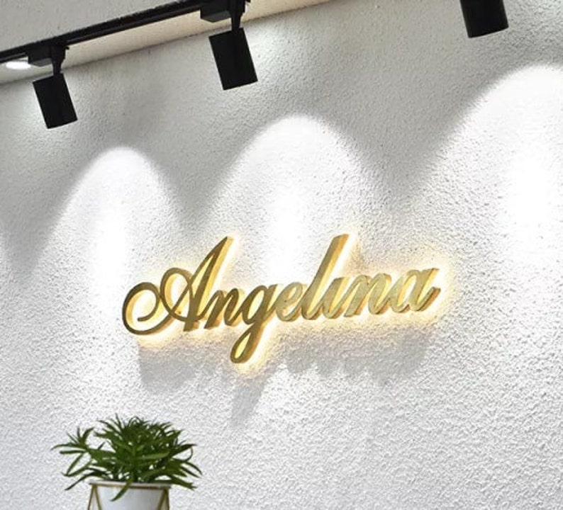 Custom LED Backlit Business Sign, Brushed Stainless Steel, 3D Raised ...
