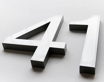 Brushed Silver Art Deco Metal House Number, Floating Mount