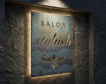 Backlit Metal Custom Corten Steel Logo Sign, Laser Cut, Rustic Patina, Backlit Option