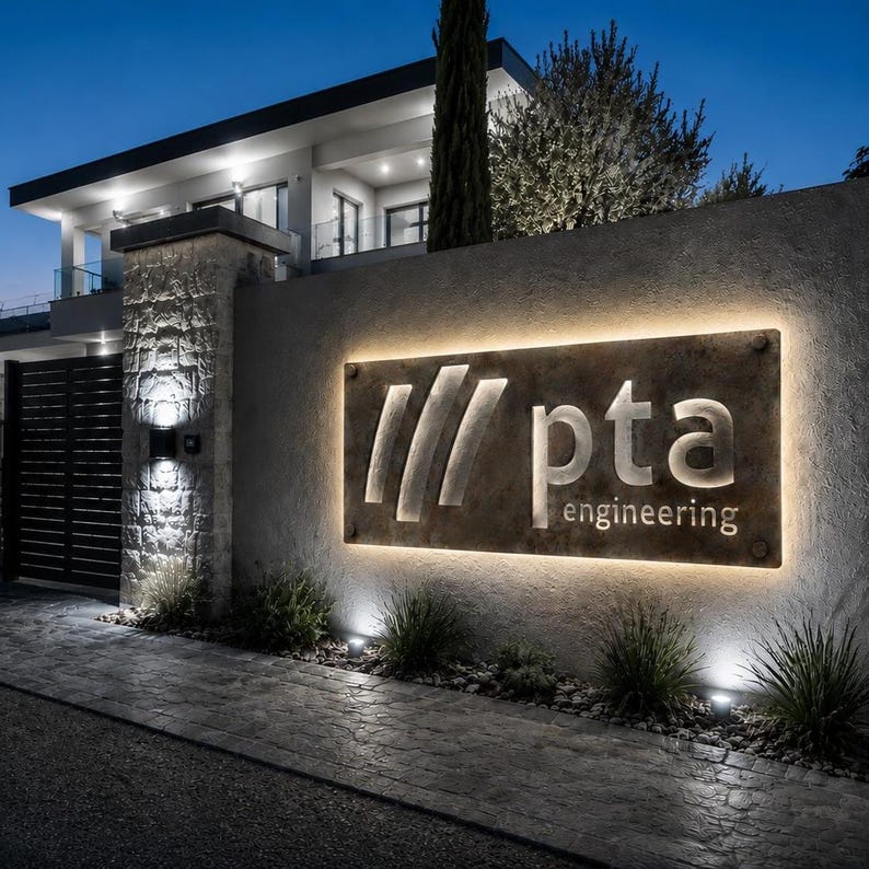 Pta Lettering Backlit Metal Custom Corten Steel Logo Sign, Laser Cut, Rustic Patina ...