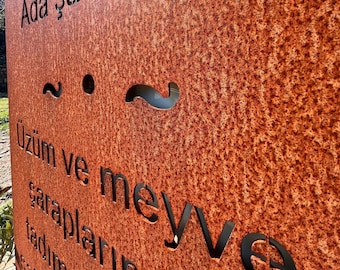 Insegna personalizzata in metallo retroilluminata con logo in acciaio Corten, taglio laser, patina rustica, opzione retroilluminazione