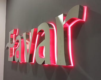 Fornitura di lettere a canale rovesciate in acciaio inossidabile spazzolato personalizzate, lettere illuminate con alone