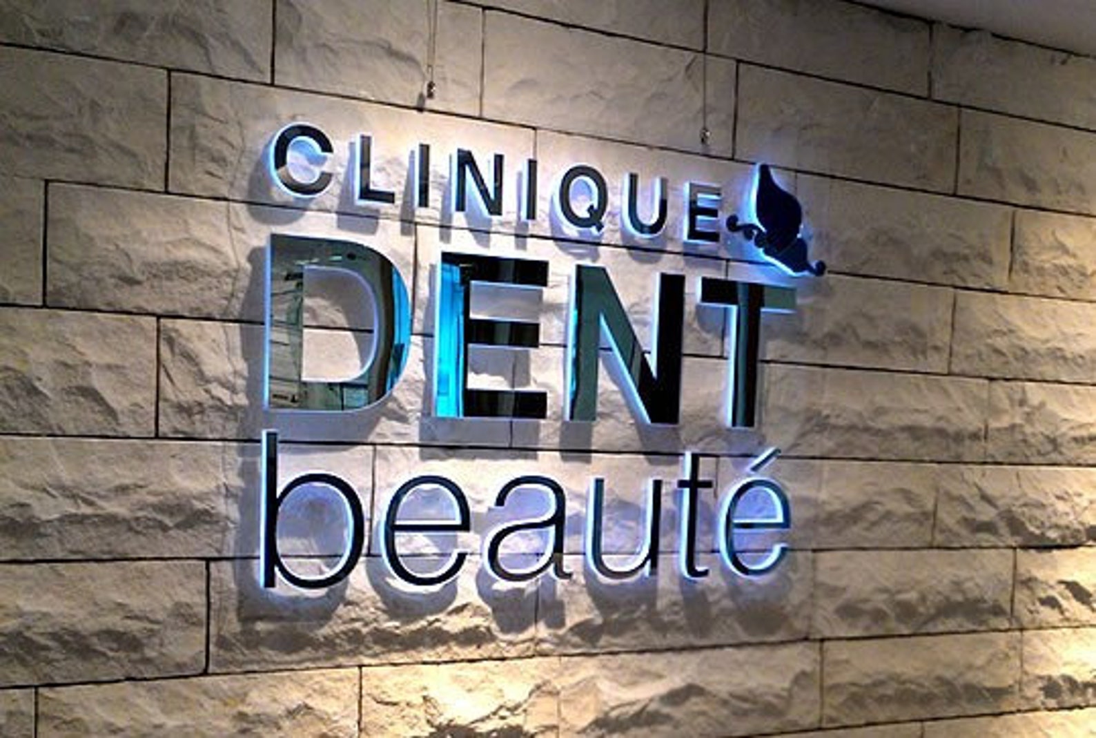 Custom LED Backlit Business Sign: 3D Stainless Steel Halo Lit Letters ...