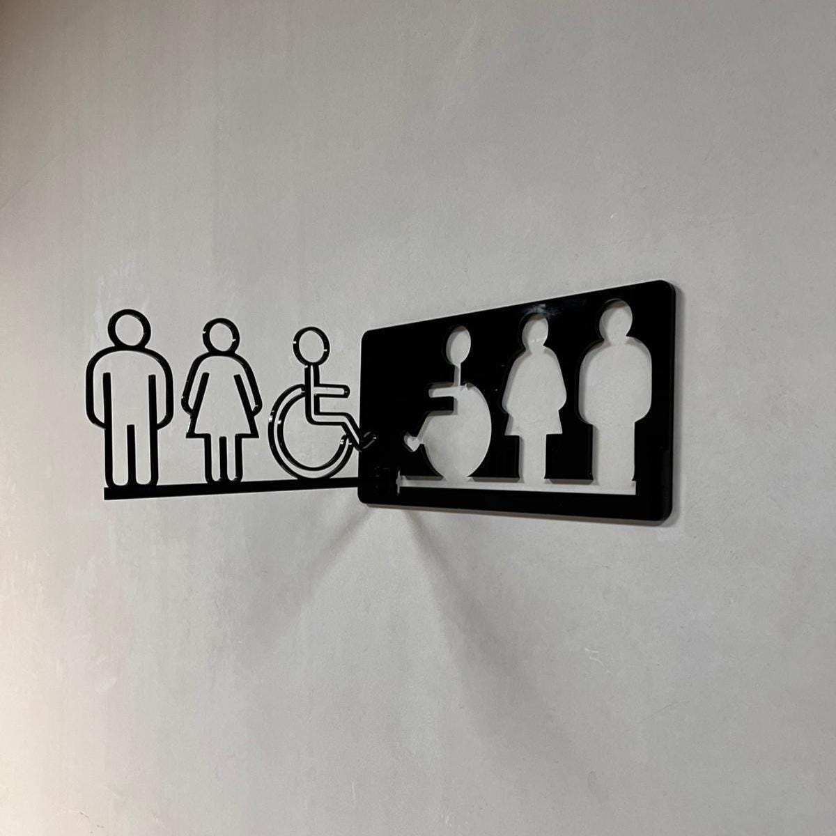 Wc Direction Sign Modern Restroom Direction Sign, Acrylic and Metal WC Wayfinding Sign ...