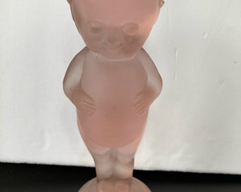 Pink Frosted Glass Kewpie Doll Figurine Translucent Guernsey Glass 1981