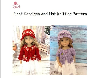 Patrón de cárdigan y gorro de picot para muñecas de 13 pulgadas
