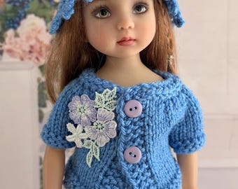 Picot Cardigan and Hat, Fits 13" Dolls, Little Darling, Paolo Reina, Mini Maru, Siblies and similar