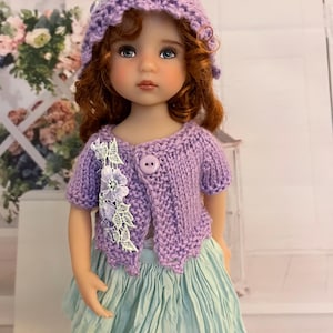 Picot Edged Cardigan and Hat for 13inch dolls. Fits Little Darling, Paolo Reina and Mini Maru