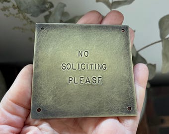 Square Brass Nameplate 7x7 cm: Hand-Stamped Metal Sign, Dark Aged Finish