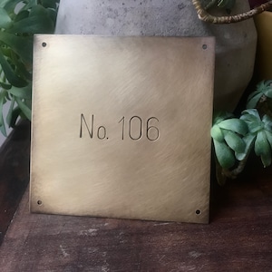 Large Custom Brass House Plaque with Patina, Numbers Sign, Hand Stamped Personalized Address Nameplate, 12x12cm / 4.75x4.75 in