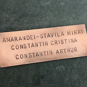 Copper Plaque, Personalized Mailbox Tag, Metal Name Plate Hand Stamped 9.5cm x 4cm (3.75x1.5 in), 1mm thick metal, 4mm Arial font, no holes