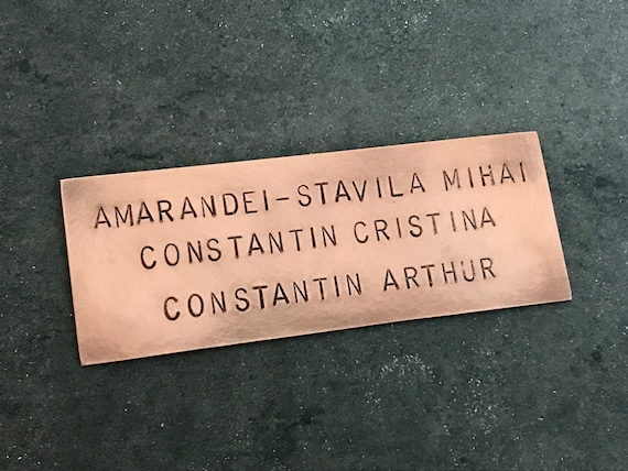 Copper Plaque, Personalized Mailbox Tag, Metal Name Plate Hand Stamped 9.5cm x 4cm (3.75x1.5 in), 1mm thick metal, 4mm Arial font, no holes