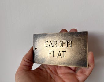 Rustic Hand-stamped Brass Sign, Heavily Aged Finish (9.5x5.5cm)