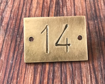 Small Number Tag, Hand Stamped, aged for a vintage look, 3.5x2.5cm, 2 holes