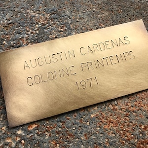 Hand Stamped Brass Nameplate: Personalized Metal Sign 19 x 9 centimeters, Aged Finish