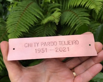 Copper Nameplate with holes, Housewarming Gift,  Door Sign, Patio Plaque, Address Plate,  14 x 3.5 cm, 1.5mm thick, 6mm font