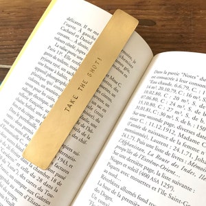 Personalized Page Mark, Brass Bookmark Gift for Book Lover, Vintage aged look Hand Stamped Keepsake 13 x 2 cm