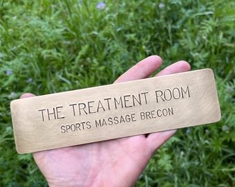 Aged Brass Nameplate: Custom made hand-stamped home or office plaque with rounded corners (19cmx5cm)