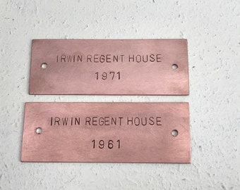 Single or Pair Copper Nameplate, Personalized Mailbox Tag, Office Plaque, Metal Plate, 2 holes Hand Stamped and Aged 8 x 3.5 cm (3 x 1.4 in)