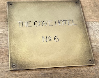 Hand Stamped Brass House Sign: Personalized Nameplate (13x13cm)