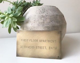 Hand Stamped Brass Sign: Custom Made 12.5cm x 8cm aged plaque